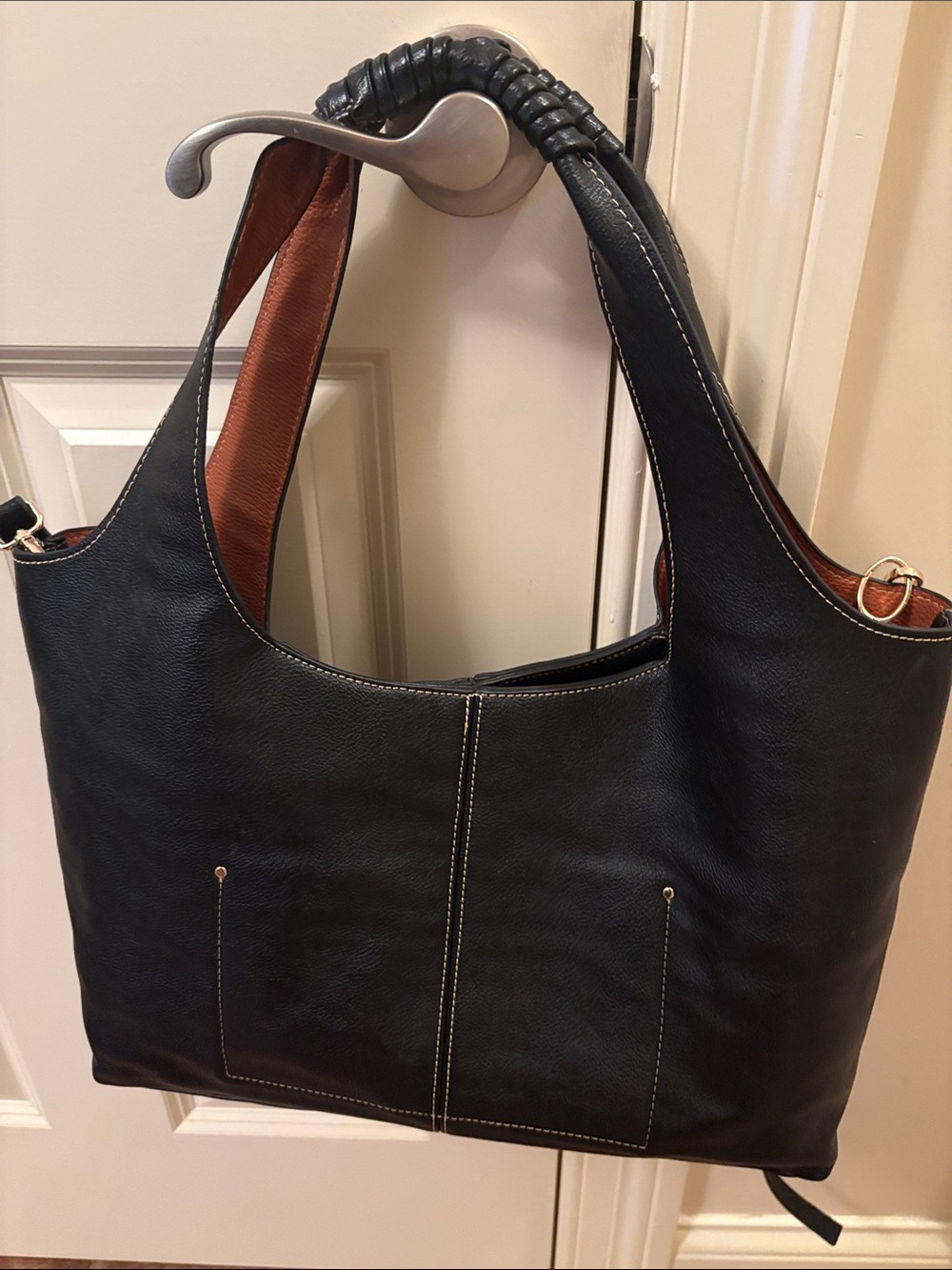 Jimmy Choo Black Leather Tote with Brown Interior Trim - Picture 3 of 4